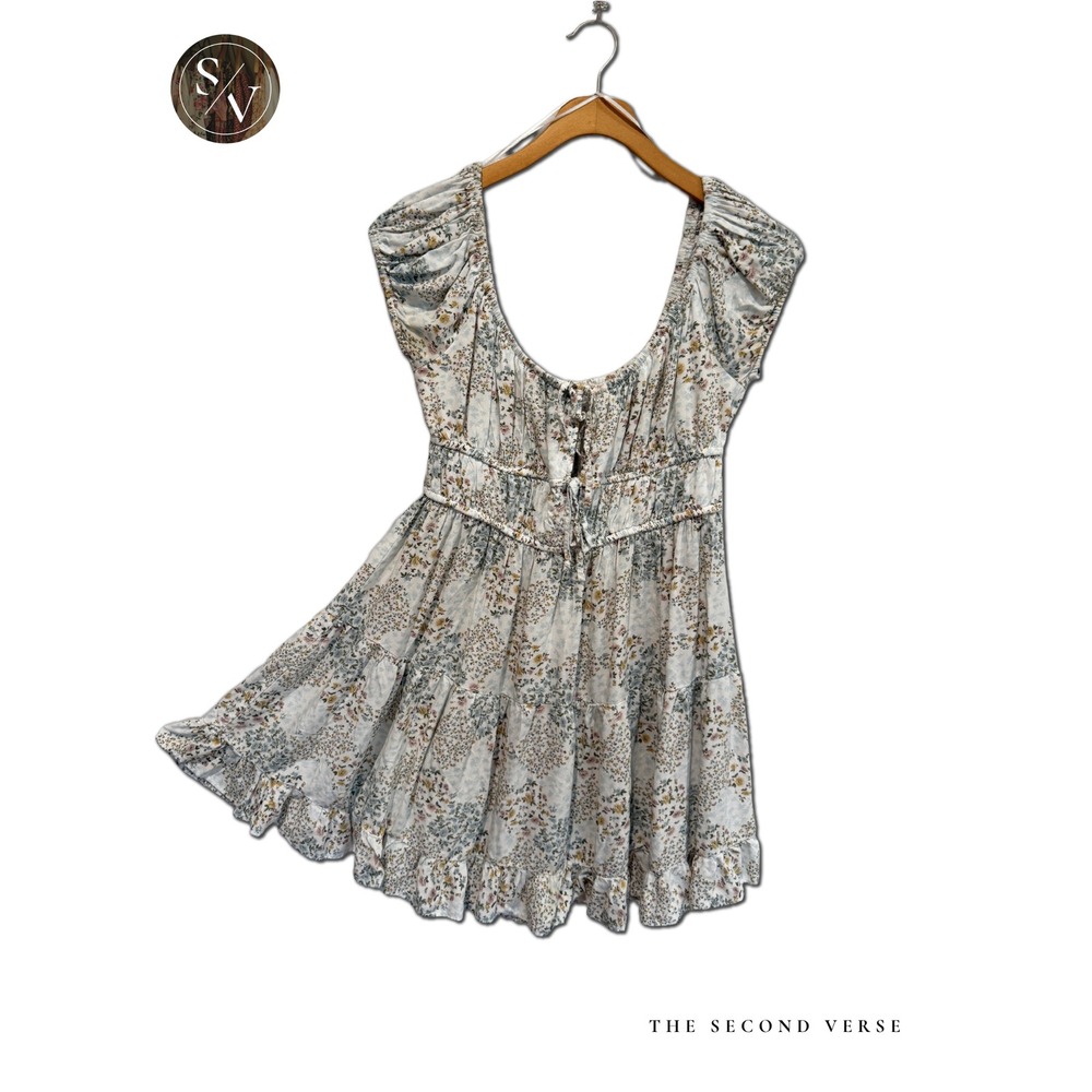 Aeropostale Floral Smocked Mini Dress Blue Pink White Cottagecore Milkmaid Large